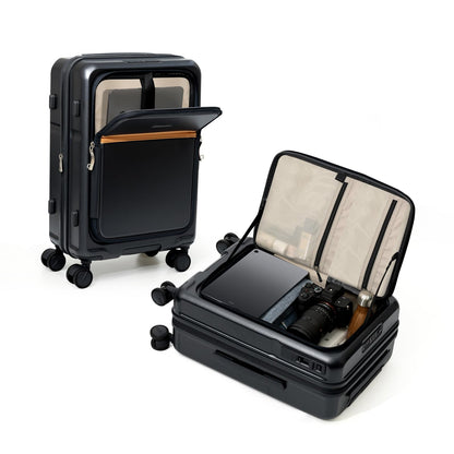 ROAMING Expandable 28-Inch Checked Luggage with Mute Brake Wheels Airline Approved Hard Shell Suitcases with Front Pocket Top Opening Luggage with TSA Lock for Short Business Travel, Black