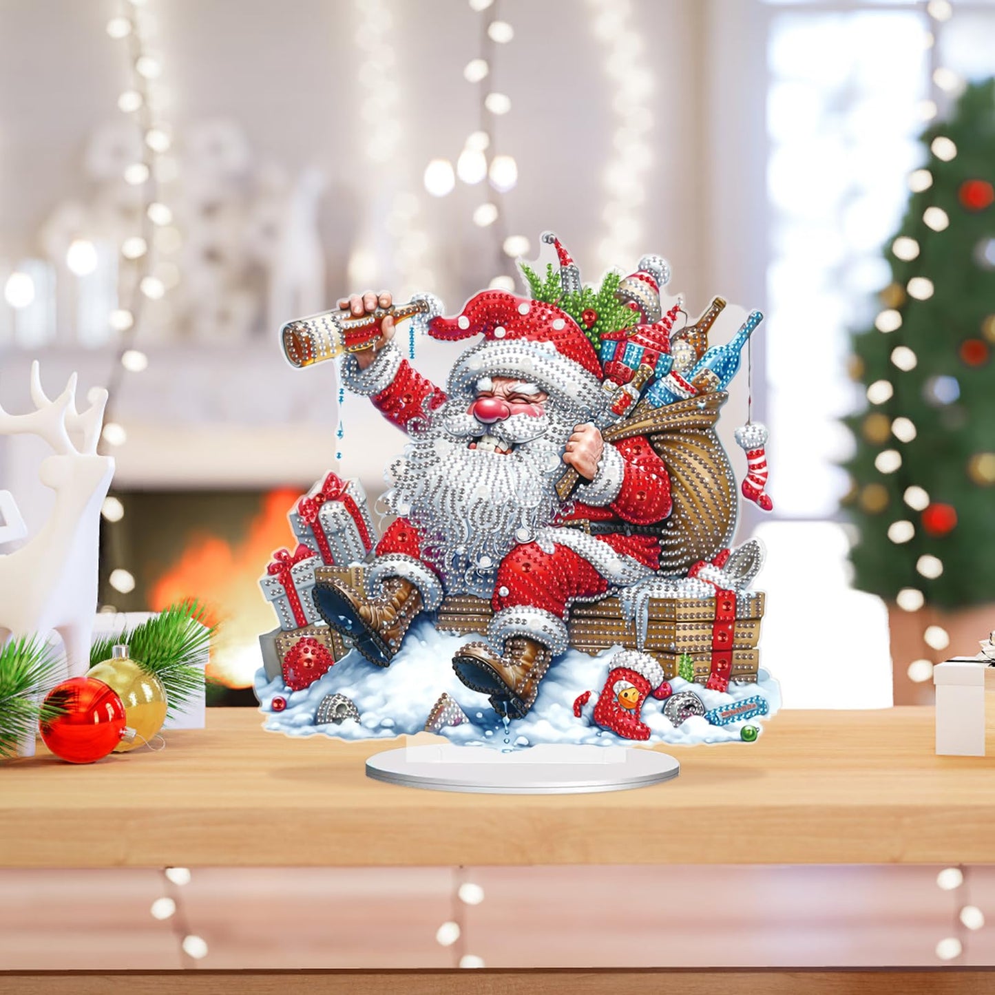 Diamond Painting Kit Christmas Desktop Ornaments, Special Shape Diamond Art Painting Kits Tabletop Ornaments for Adult Beginner, Diamond Art Ornament for Christmas Home Office Decor