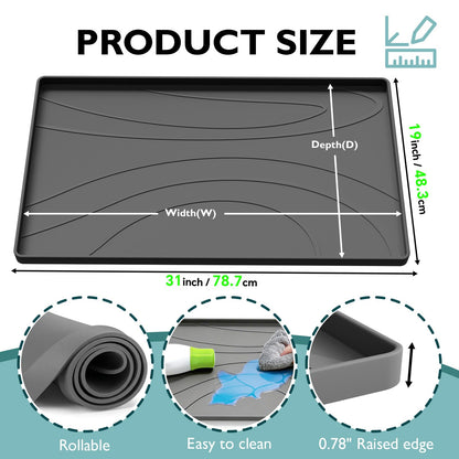 Under Sink Mat 31" x 19", Silicone Under Sink Liner for Kitchen and Bathroom, Waterproof Cabinet Protector Drip Tray, Protects Cabinets from Leaks and Spills
