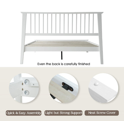 Full Size Bed Frame, Headboard & Footboard, Solid Wood Platform Bed, Anti-Slip & Noise-Free, 12 Durable Slatted Base, Centre Metal Legs, Easy Assembly, No Box Spring Needed, Pure White Finish YUF-39