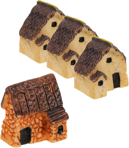 WINOMO 4PCS Miniature Gardening Landscape Micro Village Stone Houses, Thumbnail House Thatched Huts for Fairy Garden