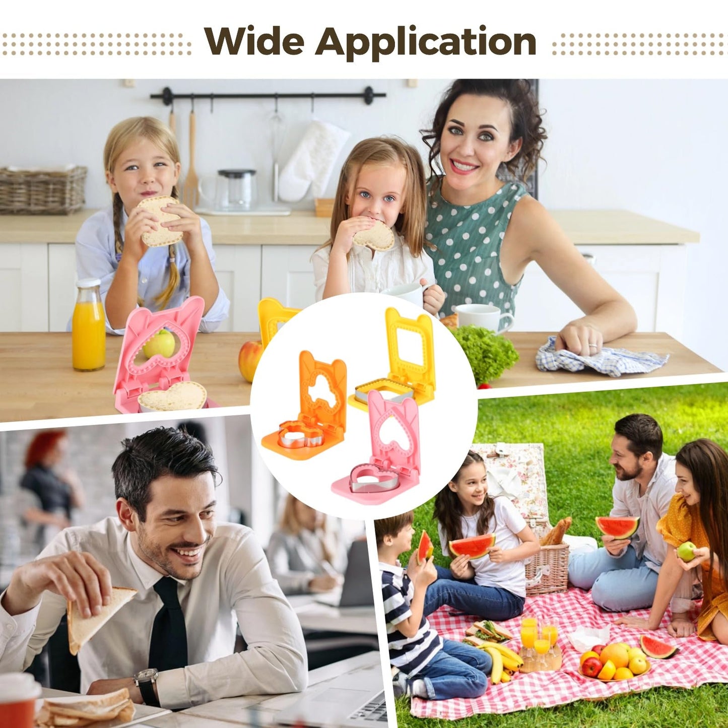 3 PCS Sandwich Cutter and Sealer Set, Stainless Steel Sandwich Mold for Youngster Lunch, Crustless Bread and Cookie Cutter Shapes, Square, Car, and Heart Design for Bento Box, Picnic