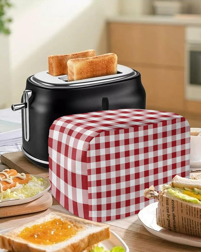 Farmhouse Red Plaid Toaster Cover 2 Slice, Rustic Red White Checkered Small Kitchen Appliance Covers with Loop,