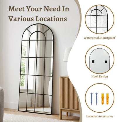 Anpark Arched Windowpane Mirror Full Length 71"x30" Wall Mounted Black Art Pane Farmhouse Decorative Floor Mirror Leaning Hanging Wall Mirror for Bedroom Living Room Entrance