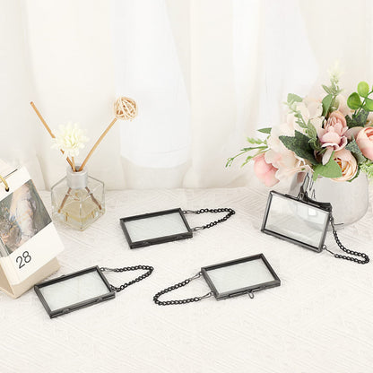 JUXYES Set of 4 Mini Wall Hanging Brass Frame for Pressed Flowers, Glass Hanging Picture Artwork Display Frames, Double Glass Floating Style Gallery Wall Frame for Picture, Pressed Flower, Poster, etc