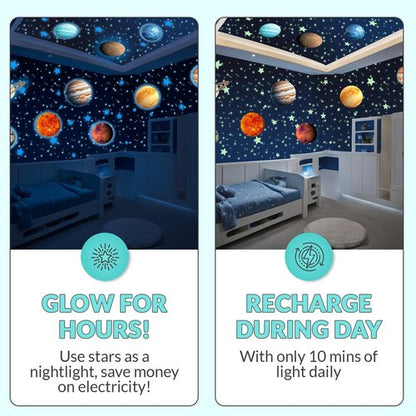LUMOSX Glow in the Dark Stars and Planets - 534 pcs with Constellation E-Book | Solar System Wall Decal, Planet Wall Decals, Space Wall Stickers, and Space Wall Decals for Kids Room Decor (Blue)