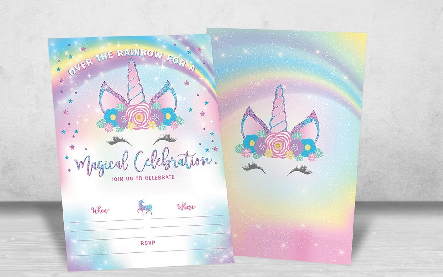 Your Main Event Prints Unicorn Birthday Invitation - Rainbow Party Invite - 20 Fill-In Style (Envelopes Not Included)