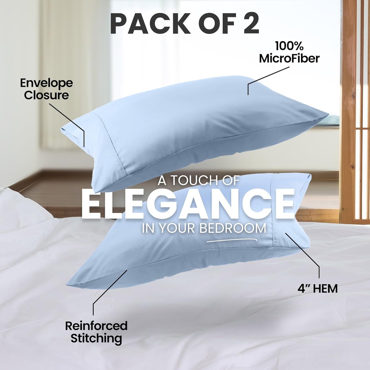 Utopia Bedding King Size Pillow Cases 2-Pack - Soft Brushed Microfiber - Oeko-TEX Certified, 20x40 Inches (Ice Blue)