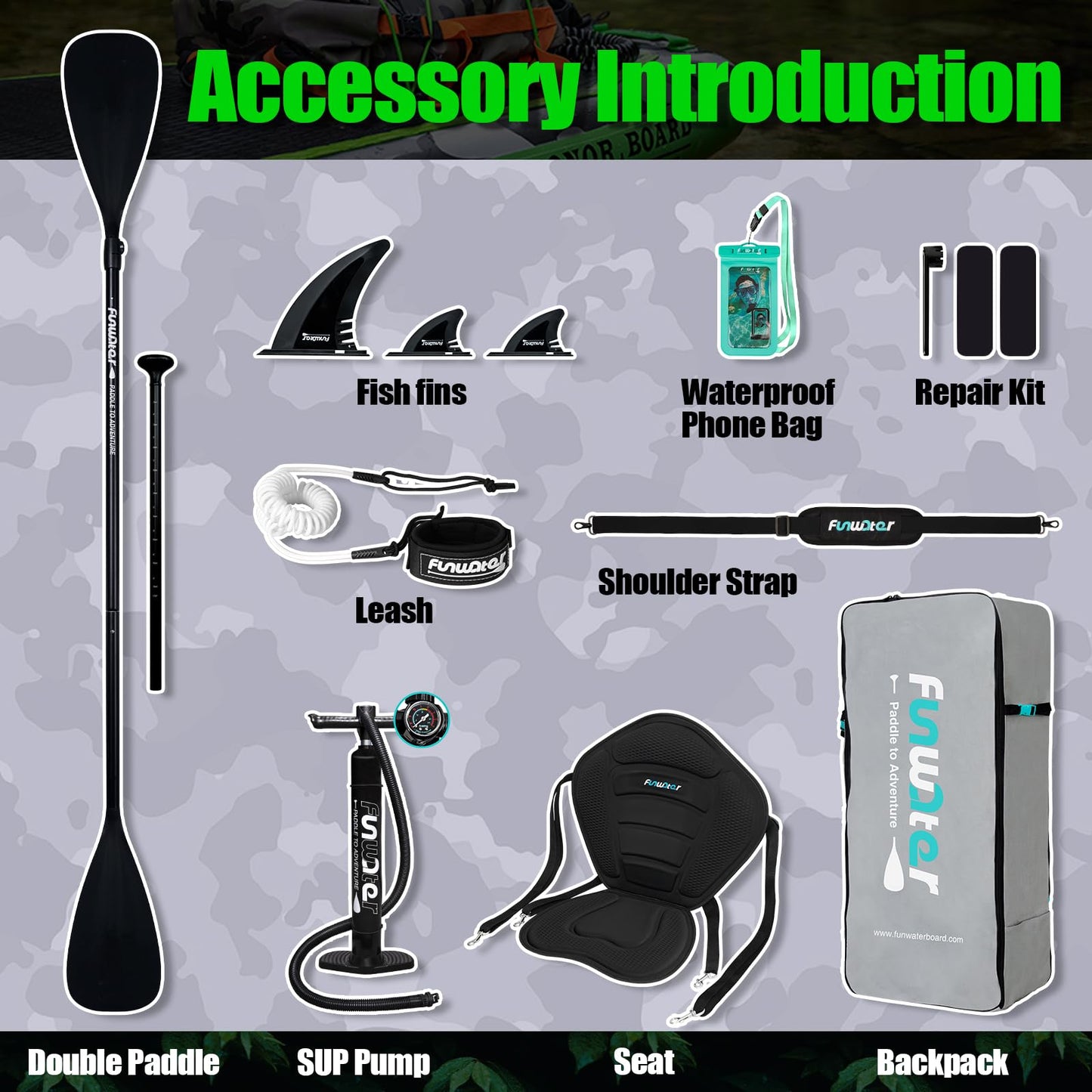 FunWater Inflatable Stand Up Paddle Board with Premium SUP Paddleboard Accessories, Anti-Slip EVA Deck, Paddle Boards for Adults & Youth of All Skill Levels