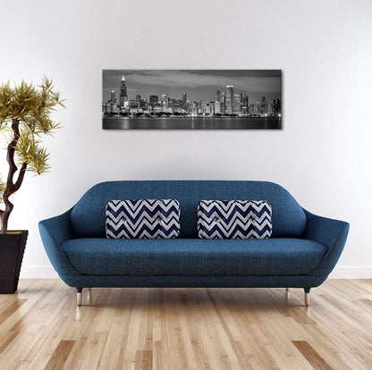 Wieco Art New York Manhattan Night View in Black and White Giclee Canvas Prints Modern Stretched and Framed Art work Cityscape Pictures Paintings on Canvas Wall Art for Bedroom Home Decorations