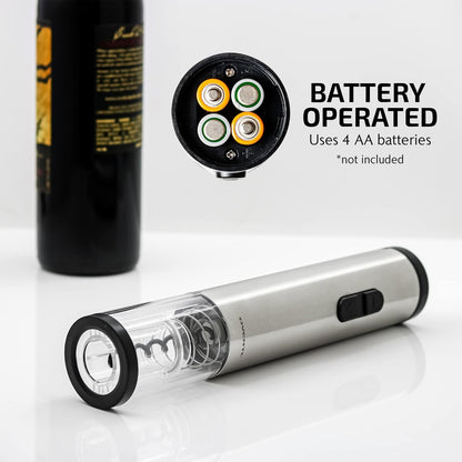 OVENTE Electric Wine Opener with Foil Cutter, Automatic Bottle Corkscrew Remover, Battery Operated, Silver WO1381S