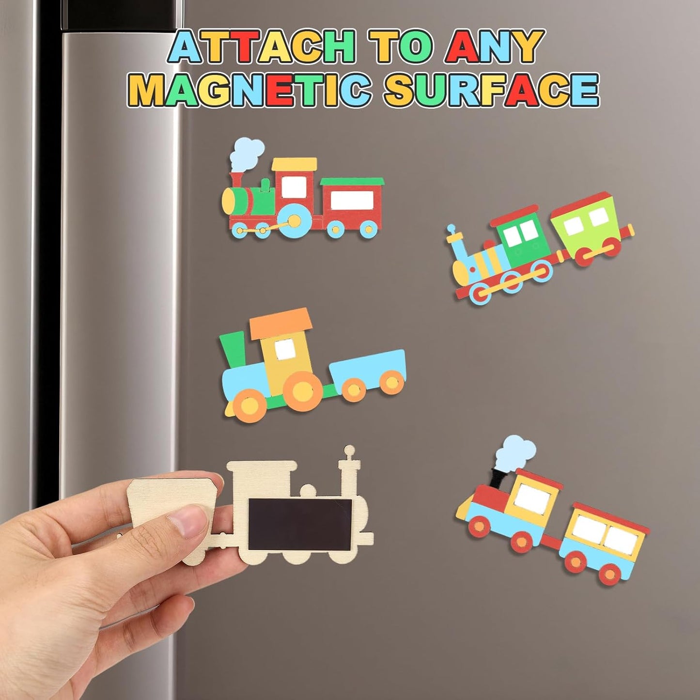 24 Set Train Party Favors, Train Birthday Party Supplies, Wood Trains Painting Crafts Kits, Magnets with Card