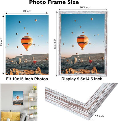 JCJMY 10x15 Picture Frame - Rustic White Wall Hanging Frame with Shatter-Resistant Plexiglass