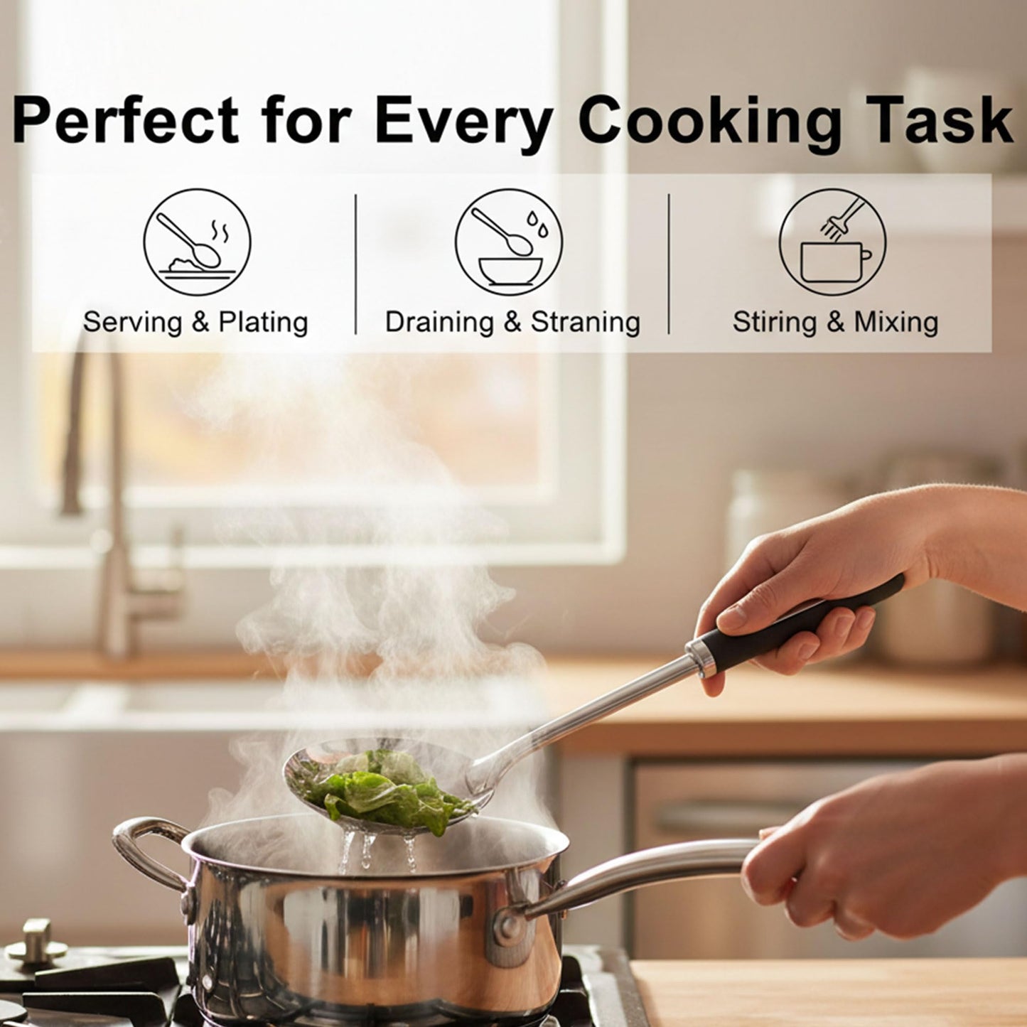 Stainless Steel Kitchen Utensil Set – Premium Thickened Cooking Utensils Set, Silver Kitchen Tools Set for Cooking, Dishwasher Safe Kitchen Tool Set