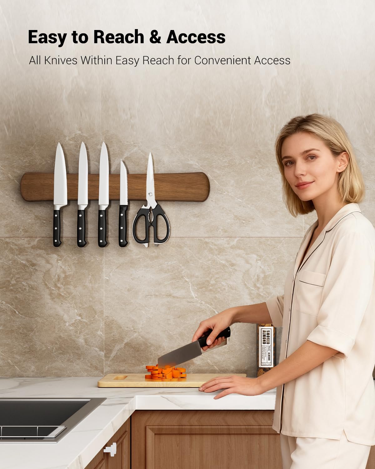 Swaitee Magnetic Knife Holder for Wall, 10 Inch Wood Strong Magnetic Knife Strip, Small Kitchen Storage Space Savers, Rv Apartment Farmhouse Accessories Organizer, Housewarming Gifts for New Home