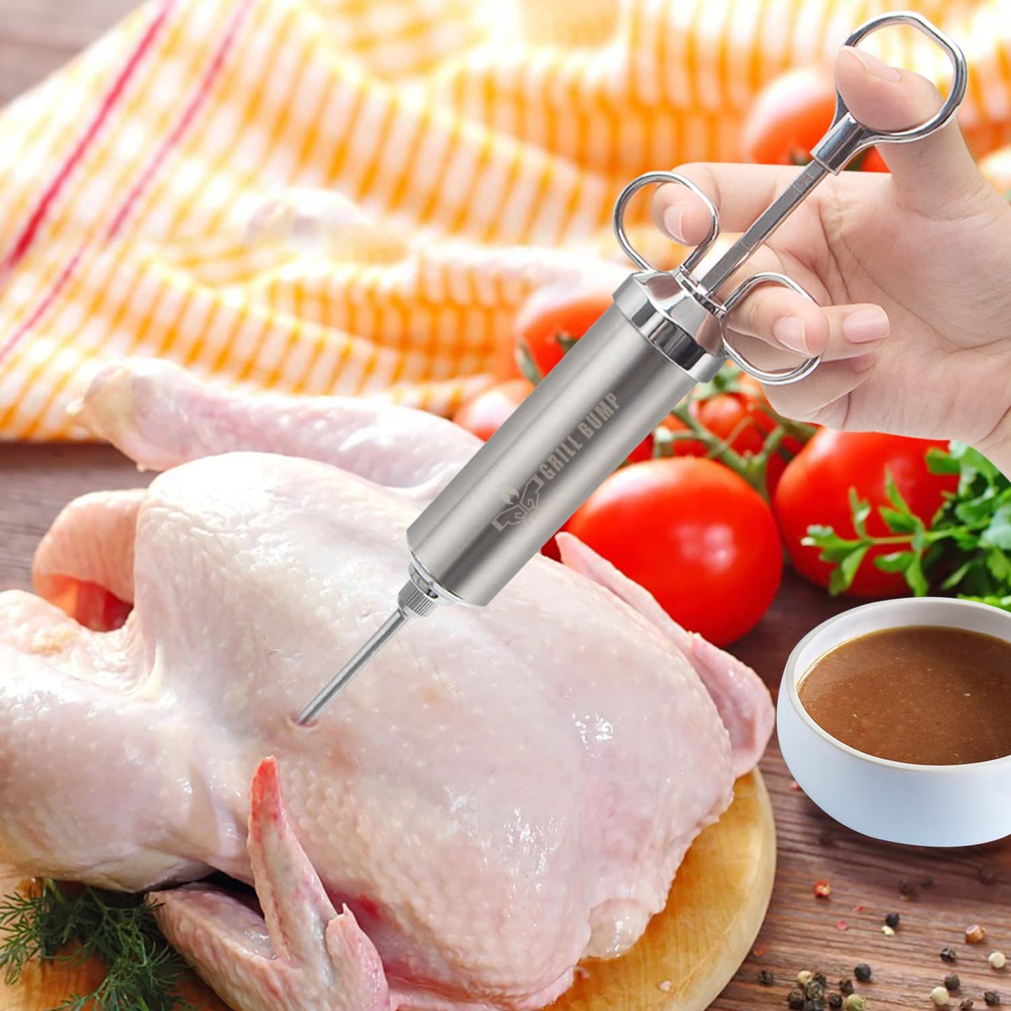 Grill Bump Meat Injector Syringe Kit for Smoker with 3 Flavor Food Injector Syringe Meat Needles, Injection Marinades Brine for Meat, Turkey; 2-oz, Including Paper and E-Book (PDF) User Manual
