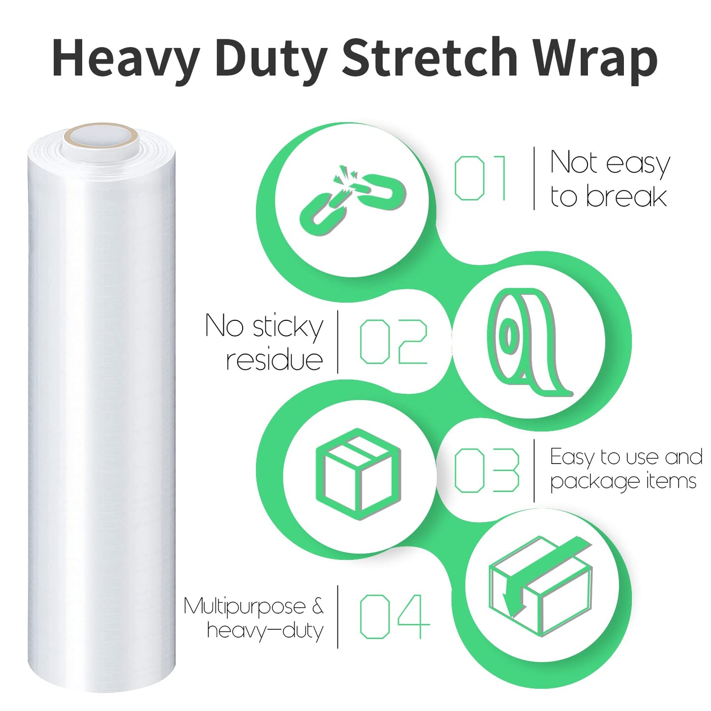Stretch Film, HERKKA Stretch Wrap with Handles Industrial Strength, Moving Wrapping Plastic Roll, Shrink Wrap for Pallet Wrap, 15" x 1000 Feet, 2 Pack, 60 Gauge