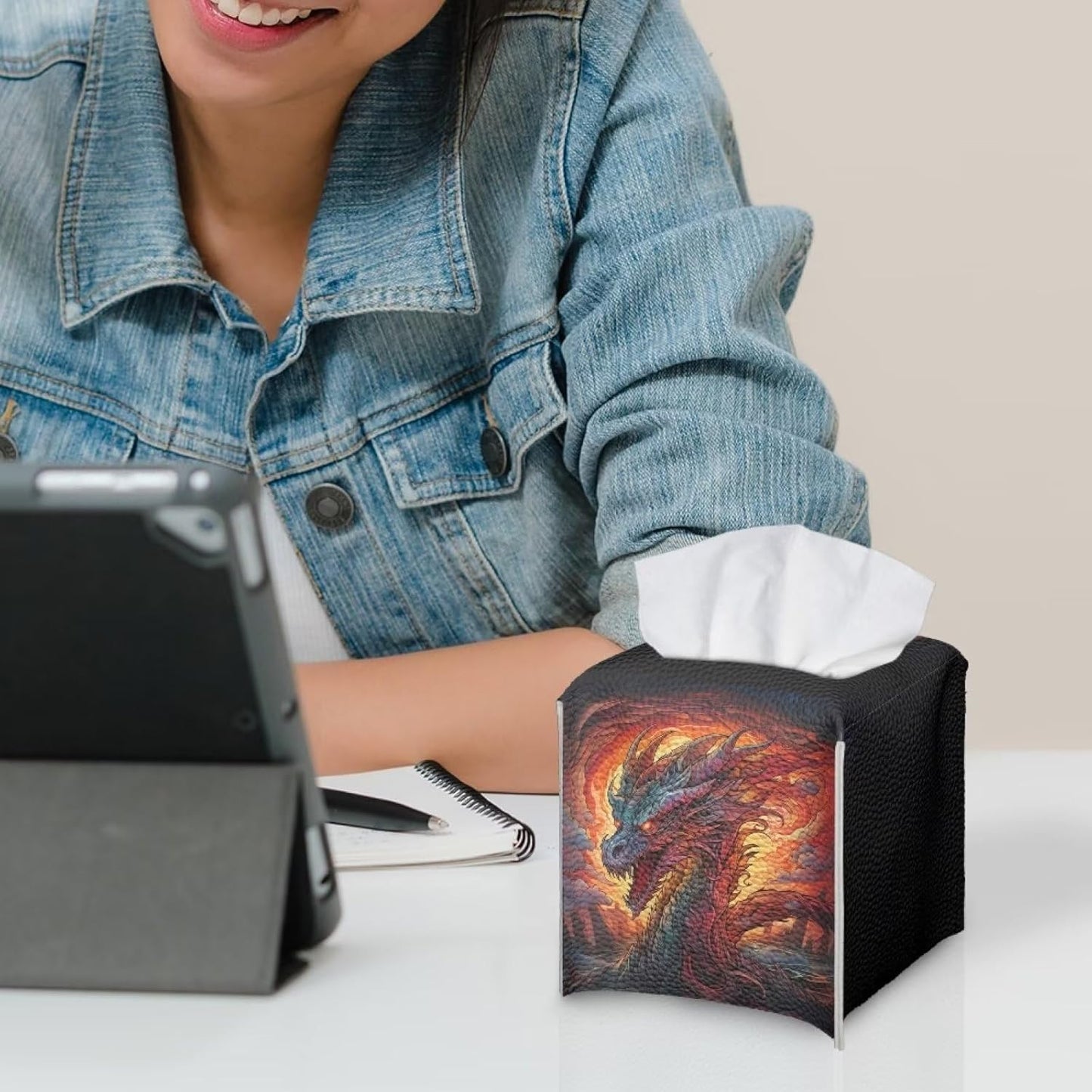 Fire Dragon Tissue Holder Square Cover for Home, Office, and Car, Waterproof Tissue Box Dispenser