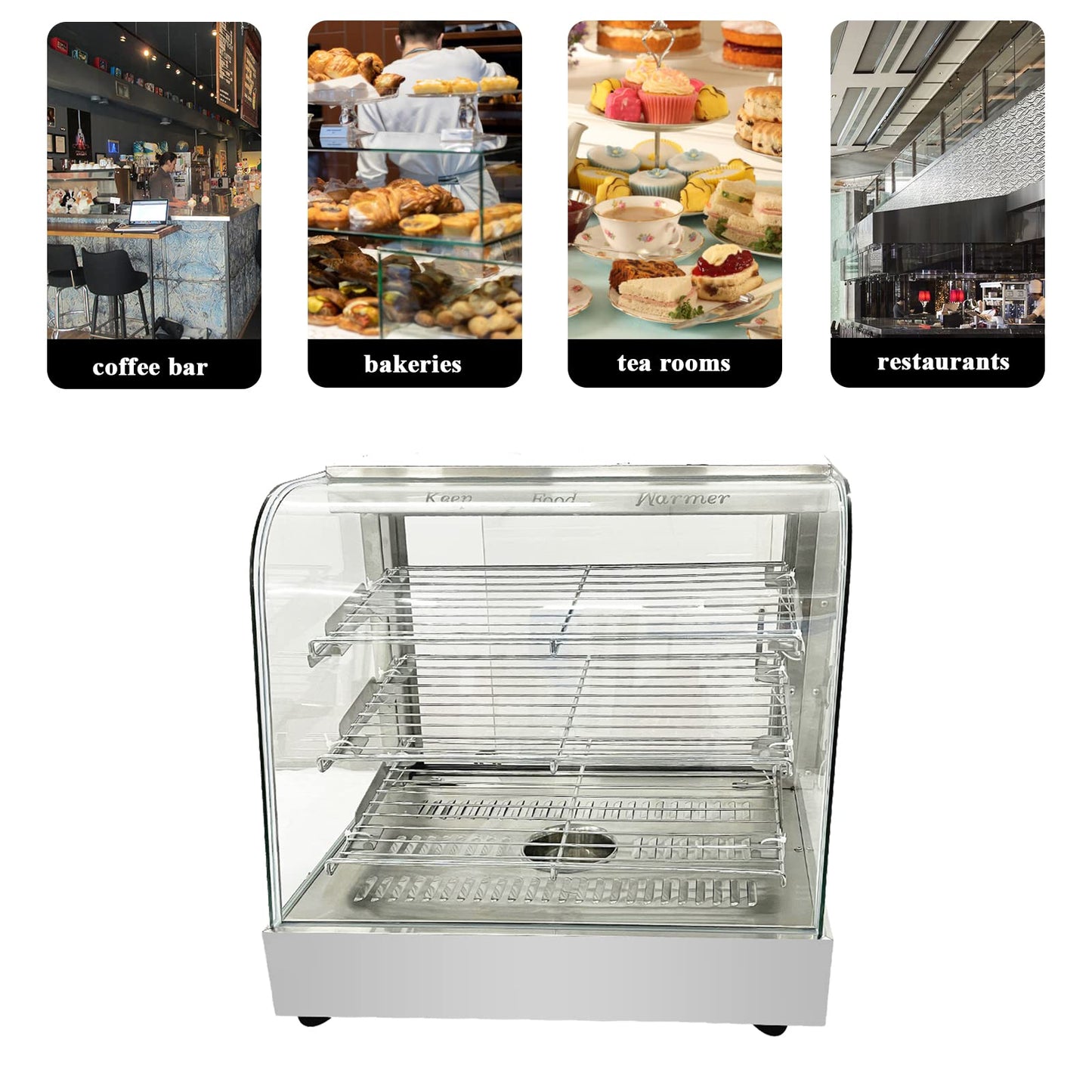 Countertop 26" Food Warmer Display Case 3 Shelf Hot Warming Showcase with Back Sliding Door and Water Tray,Black (26"(Silver))