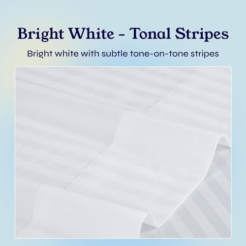 California Design Den Twin Sheet Set - 100% Cotton, 400 Thread Count, Silky Smooth Sateen, Striped White