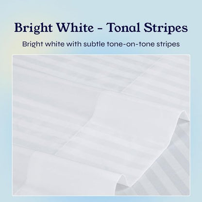 California Design Den Twin Sheet Set - 100% Cotton, 400 Thread Count, Silky Smooth Sateen, Striped White