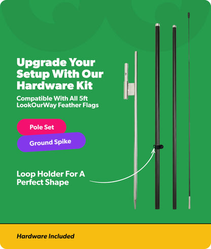 LookOurWay Feather Flag Pole Kit 3-Pack Bundle - 7ft Tall Grand Opening Advertising Banners with Poles and Ground Spikes - Now Open Red, Welcome Blue/Red, Now Hiring