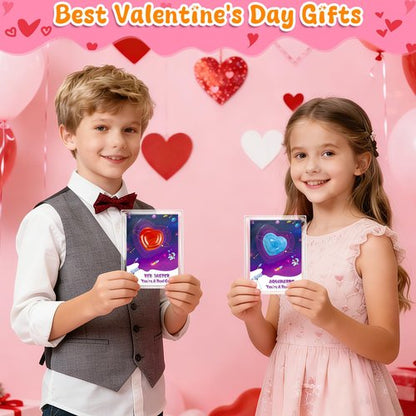 iMopo 28 Pcs Valentines Day Gifts for Kids Classroom - Heart Gemstones with Valentines Cards Goodie Bags, Crystal Rocks Bulk Exchange Party Favors for Girls Boys, School Teacher Prizes