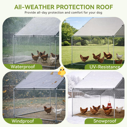 COMHOMA 19.7×10×6.6FT Large Metal Chicken Coop with Roosting Perch,Walk-in Chicken Run with Waterproof Roof & Lockable Door,Outdoor Poultry Cage for Hens,Ducks,Rabbits