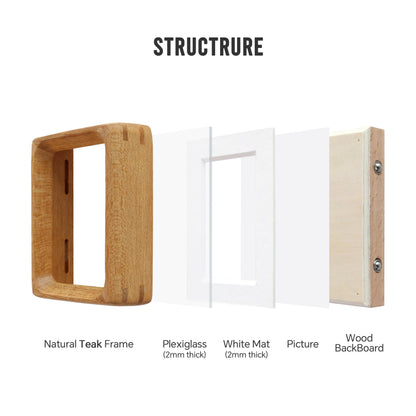 Zelvix Wooden Picture Frames, 2.5x3.5 Small Polaroid Picture Frame Matted to 2x3 with Plexiglass, Teak Solid Natural Wood Tiny Photo Frame, For TableTop and Wall Mounting