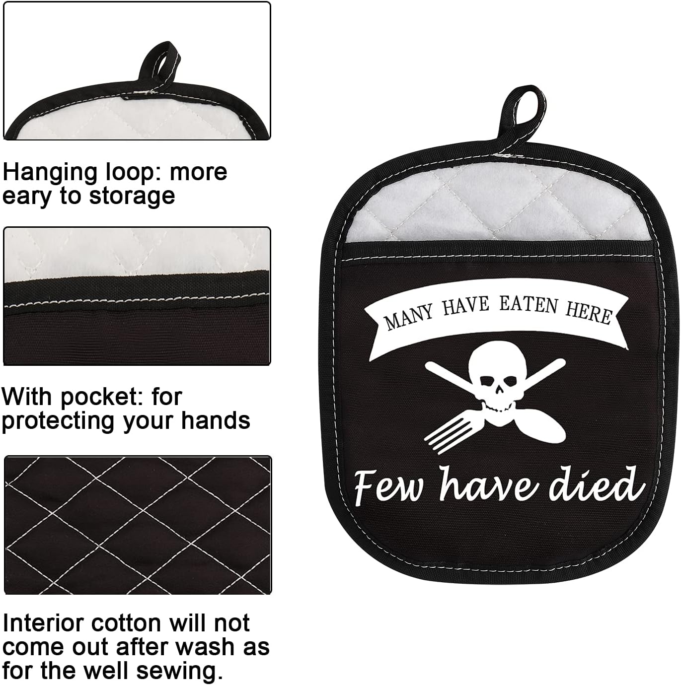 Funny Baking Oven Pads Pot Holder with Pocket - Many Have Eaten Here Few Have Died