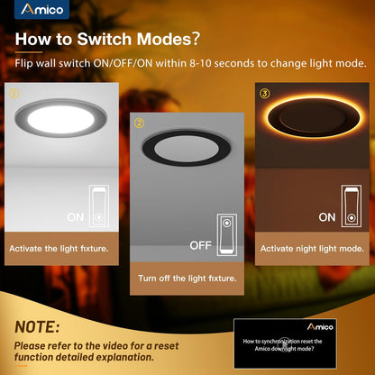 Amico 24 Pack 6 Inch 5CCT LED Recessed Ceiling Light with Night Light, 2700K/3000K/3500K/4000K/5000K Selectable Ultra-Thin Recessed Lighting, 12W=110W, 1100LM, Dimmable Canless Wafer Downlight ETL&FCC