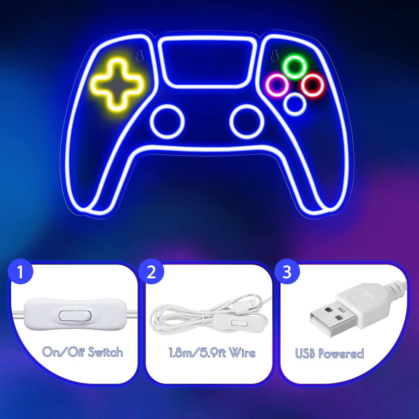 Kavaas Gamer Neon Sign, Game Controller LED Sign for Gaming Room Decor - Game Neon Sign for Teen Boy Room Decor - Best Gamer Gifts for Boys, Kids
