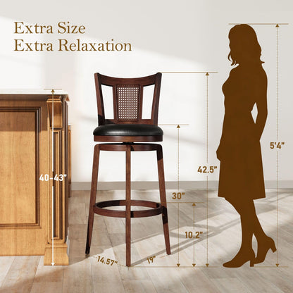 Sophia & William Swivel Bar Stools Set of 2, Bar Height Barstools with Backrest & Solid Wood Legs, Brown Faux Leather Kitchen Stools, 30 Inch