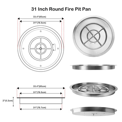 Stanbroil 31-Inch Round Fire Pit Burner Pan, Drop-in Fire Pit Insert for Natural & Propane Gas Firepit Table, Stainless Steel, BTU 296,000 Max
