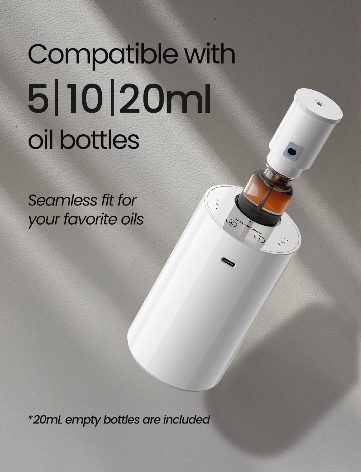Waterless Essential Oil Diffuser, Portable Aromatherapy Diffuser with 20mL Capacity, Battery Operated Mini Scent Diffuser,3 Mist Levels & Timers, Leak-Free, for Home, Car, Office (Black)