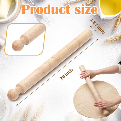 Geetery 24 Inch Long Pasta Rolling Pin 1.87 in Diameter Handmade Italian Tool Vintage Wood Rolling Pin for Home Kitchen Baking Birthday Gift for Mom