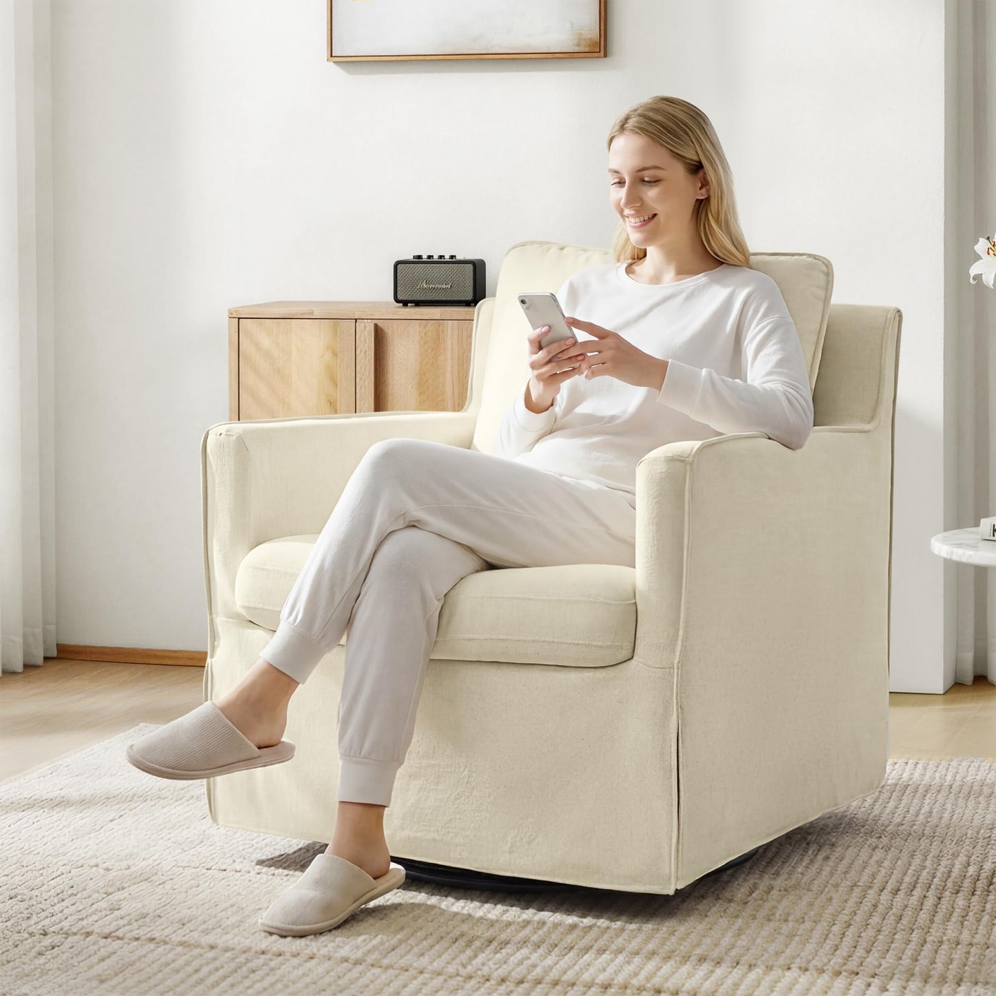 KISLOT Swivel Accent Chair with Ottoman, Rocking Recliner 360 Degree Swivel Armchair Machine-Washable Cover for Nursery Living Room Bedroom