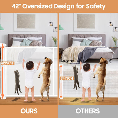 160" Retractable Baby Gates, 42" Extra Tall Upgraded Child Safety Gate with Reinforced Strip Design, Prevent from Crawling Underneath, Extra Wide Dog Gate Baby Gates for Stairs Doorways Indoor Outdoor