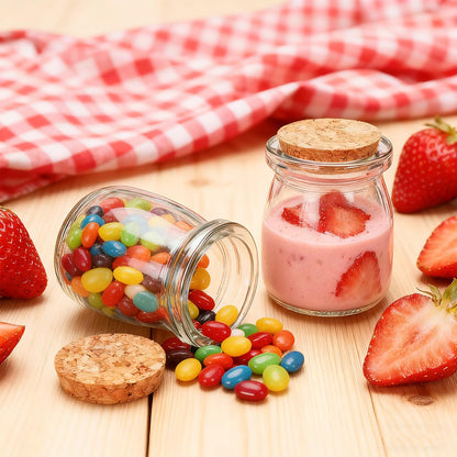 Brajttt 3.4 oz Small Glass Jar with Cork Lids,48 pcs Mini Glass Bottles,Spell Jars with Twine and Labels,Pudding Yogurt Jar for DIY Crafts,Wedding,Gifts,Party Favors,Baby Shower