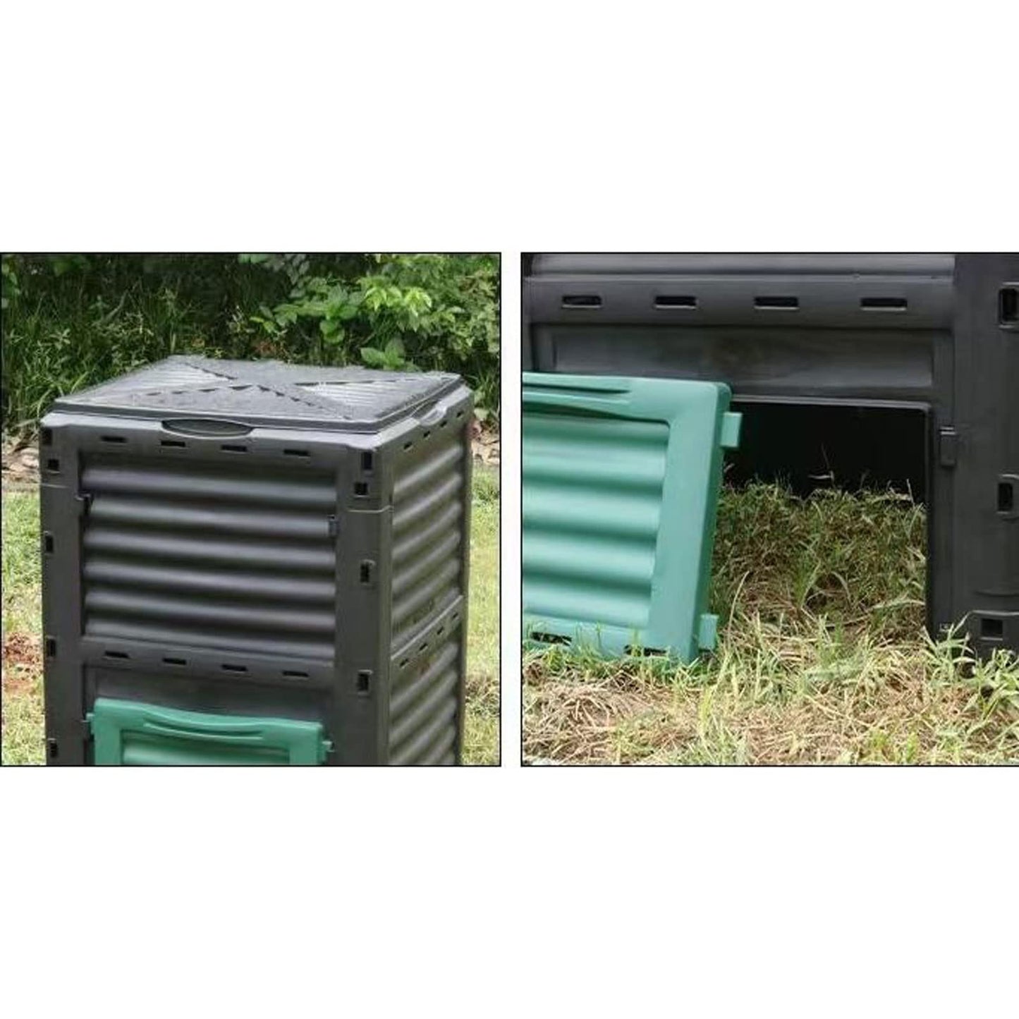 Kitchen Compost Bin,300L (80 Gallons) Compost Bin with 1kg Compost Accelerator, Large Outdoor Compost Bin with Top Top Exit Door Bottom BPA Free Material Grass Food Trash