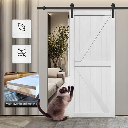 S&Z TOPHAND® 50in x 84in MDF Barn Door with 10FT Sliding Door Hardware Kit, Solid Barn Door Slab Covered with Water-Proof PVC Surface.（White）