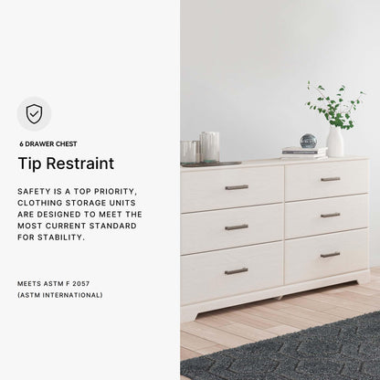 Signature Design by Ashley Stelsie Modern Scandinavian 6 Drawer Dresser, Whitewash