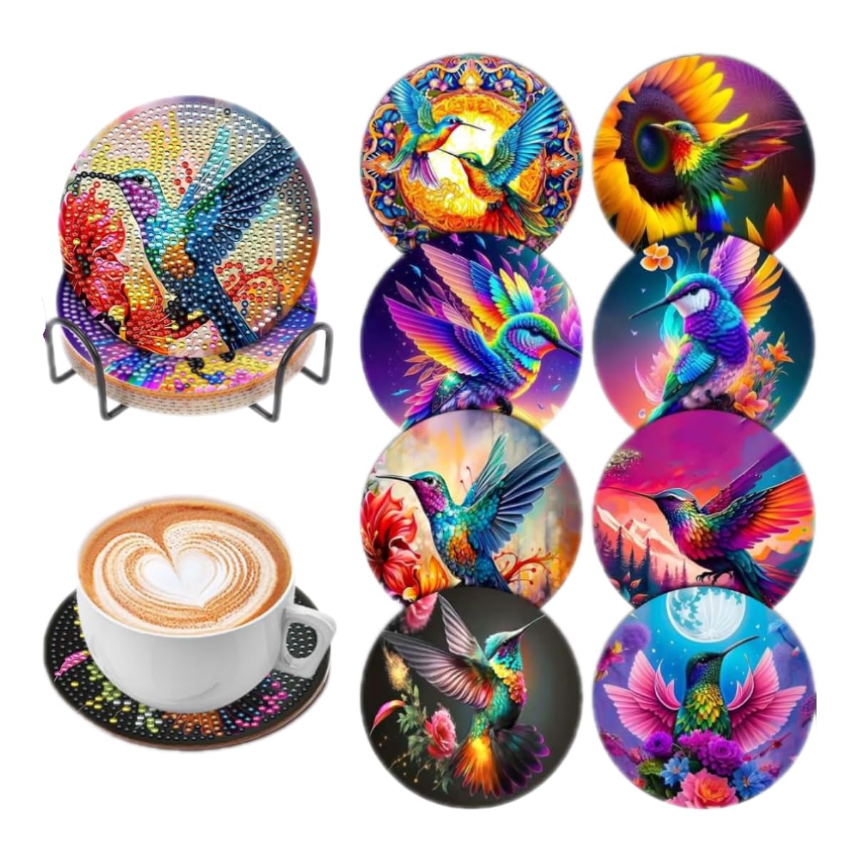 8 Pcs Humming Bird Diamond Painting Kits | Diamond Painting Kits with Holder | Diamond Art Coasters for Beginners Adults - Perfect Art Craft Supplies Gift!… (Humming Bird)