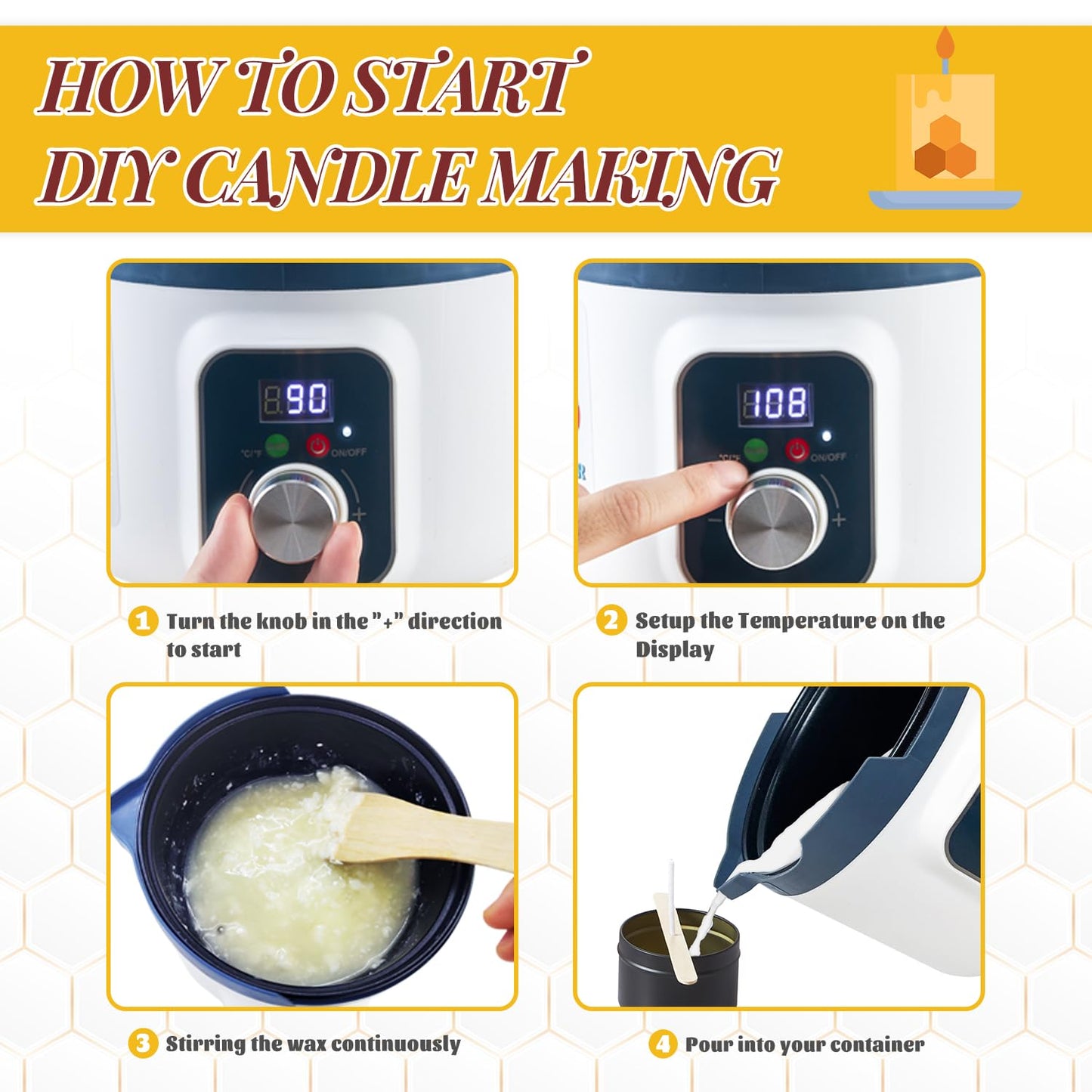 Beeswax Candle Making Kit for Adult, Make Your Own Beeswax Candle Kit Including Wax Melter Temperature Control,Cotton Wick,Wick Stickers