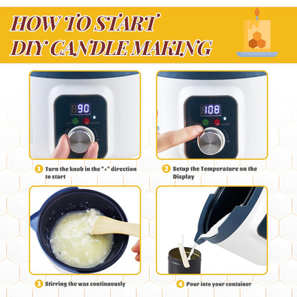 Beeswax Candle Making Kit for Adult, Make Your Own Beeswax Candle Kit Including Wax Melter Temperature Control,Cotton Wick,Wick Stickers