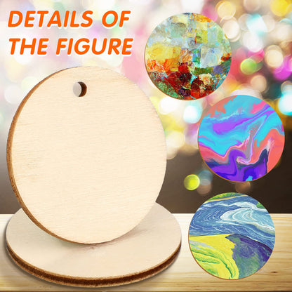 100 Pieces Unfinished Round Wooden Circles with Holes Round Wood Discs for Crafts Blank Natural Wood Circle Cutouts for DIY Crafts Party Birthday Christmas Decoration (1.5 Inch)