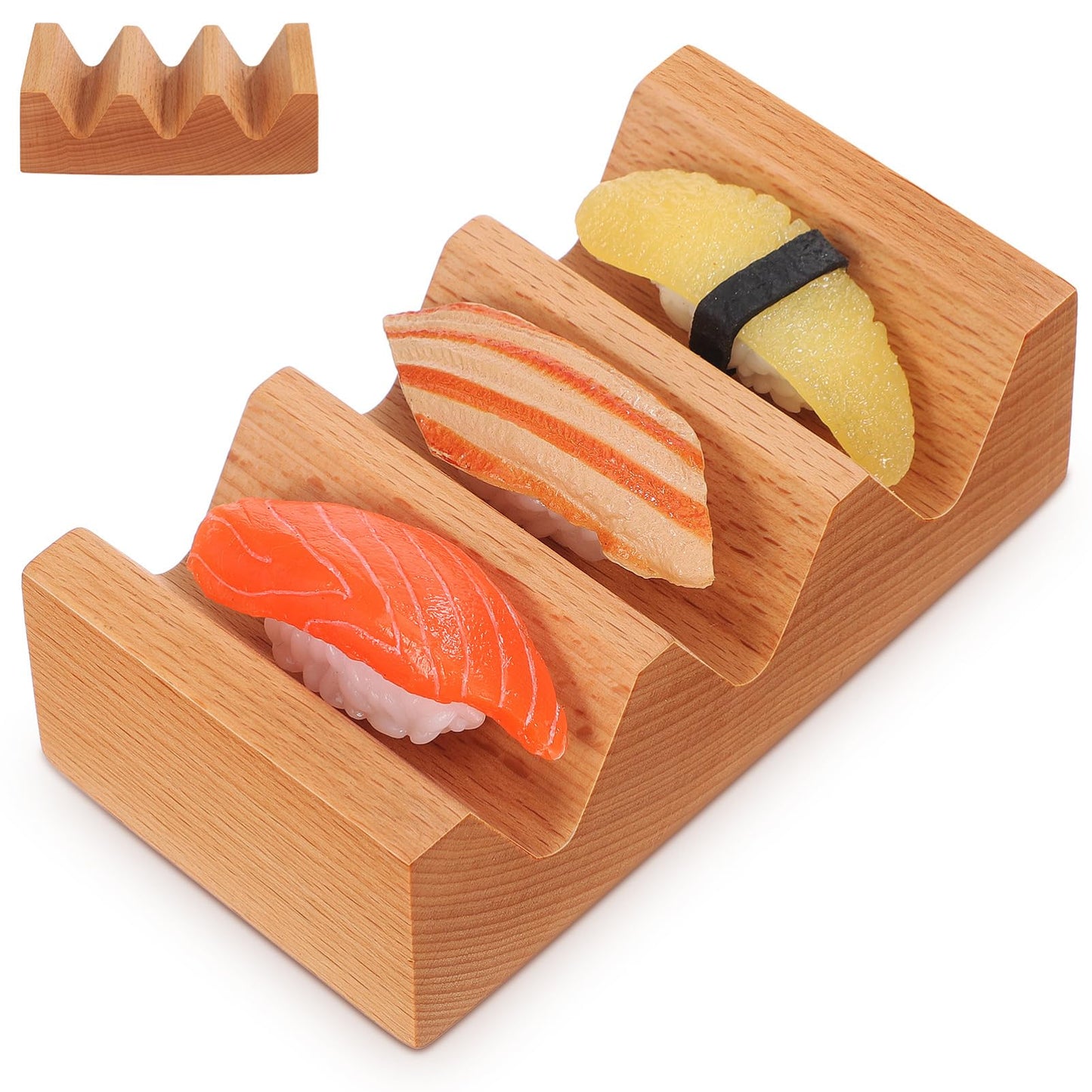 Kichvoe Wooden Sushi Stand Sushi Rack with 3 Slots V Shaped Holder for Serving Rolls on Kitchen Counter and Dining Table 5.11X2.87X1.69 Inches