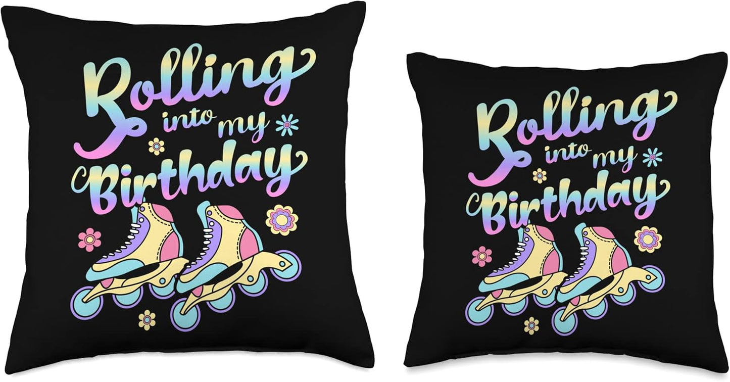 Inline Skater Party Accessories: Rolling Into My Birthday Throw Pillow, 18x18, Multicolor