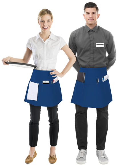 Utopia Wear 4 Pack Server Aprons with 3 Pockets, Waiter and Waitress Waist Aprons for Women with Pockets, Water and Oil Resistant Men Short Aprons (Blue)