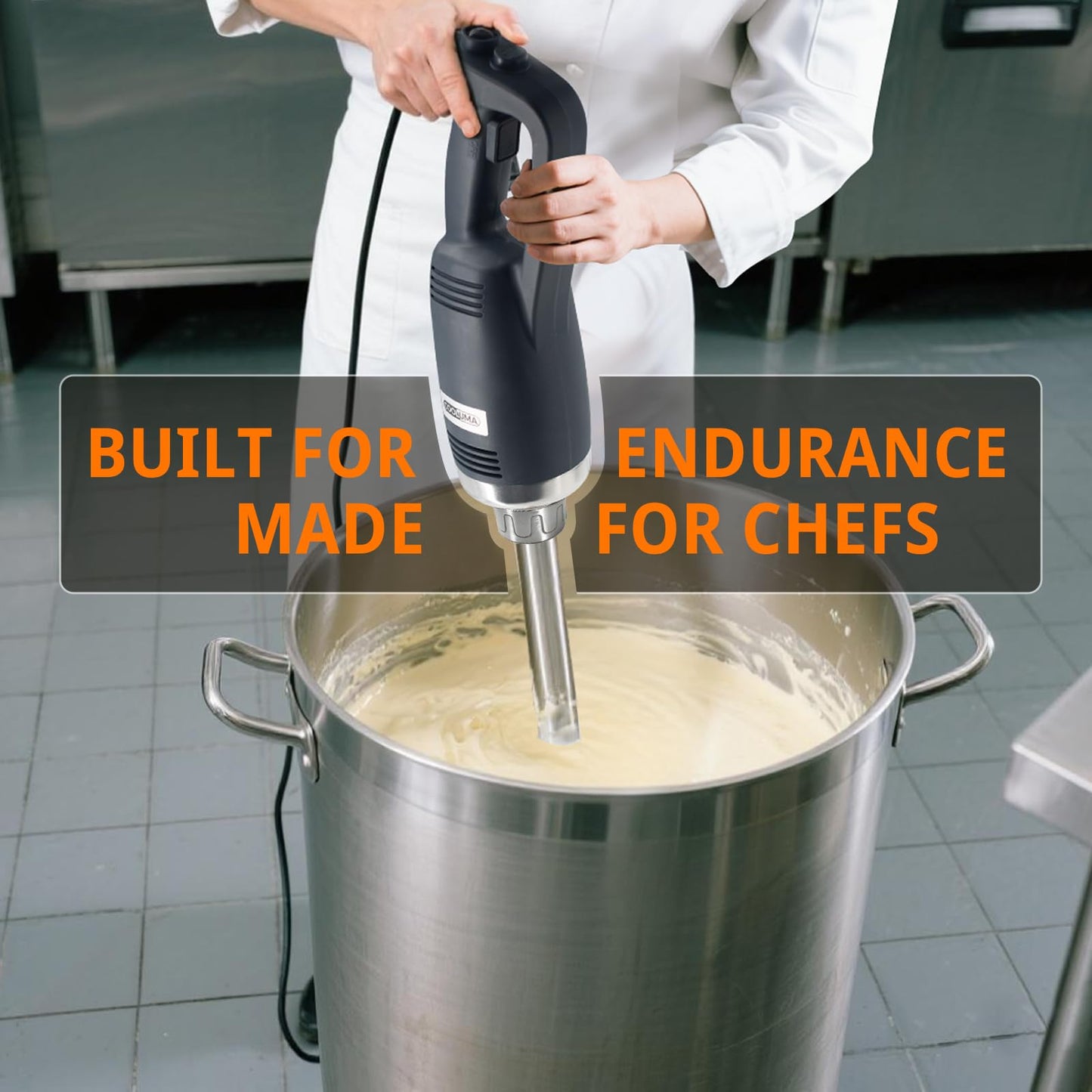 COOLUMA X-Heavy Huty 750W Commercial Immersion Blender, 20 Inch Removable Shaft, 8,000-19,000 RPM Variable Speed, 42 Gallons Hand Mixer, Secure Dual Button Start.
